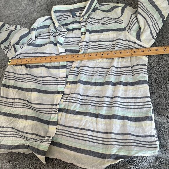 Old Navy Women Top Plus Size XXL Blue Stripe Linen Blend Button Up Coastal 16635 - Picture 7 of 9